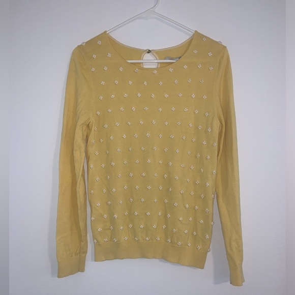 Boden French Knots Embroidered Wool Blend Lightweight Pullover Sweater Yellow - Picture 15 of 15